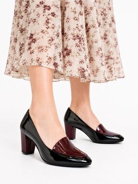 Size 8 Capelli Rossi Women’s Patent Leather Block Heel Pumps Black Burgundy